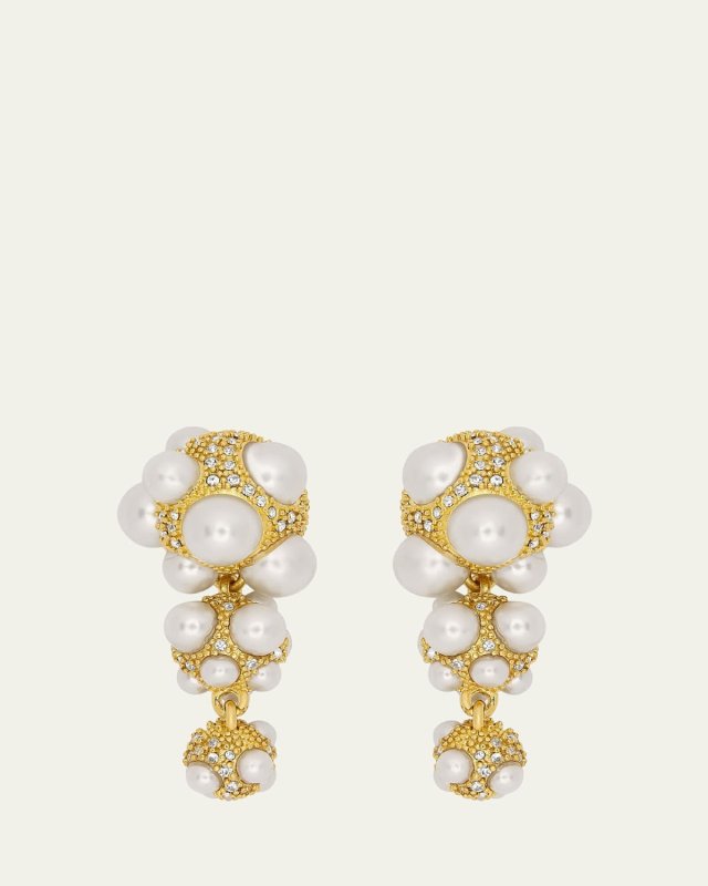 Pearl Pave Cluster Triple Drop Earrings